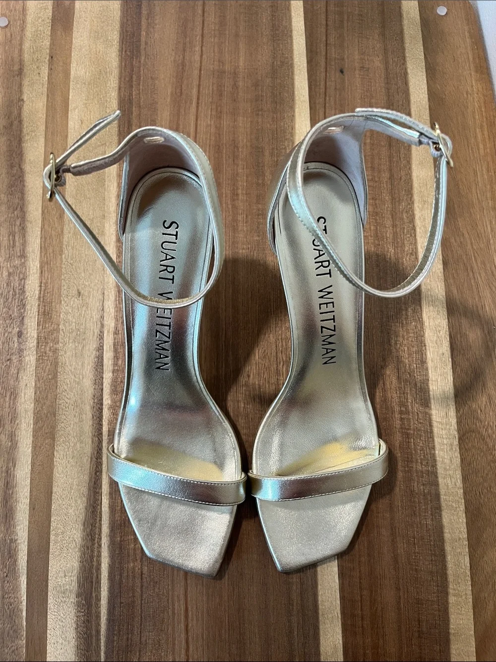 Stuart Weitzman Gold Ankle-Strap Sandals Retail $525